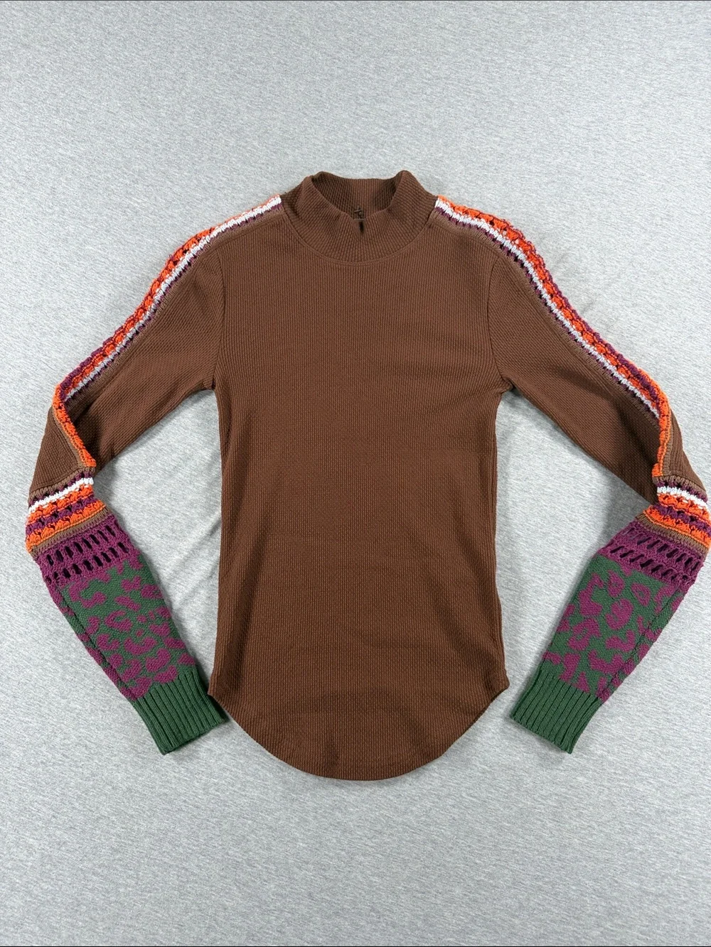 Free People Switch It Up Brown Long Sleeve Cuff Thermal XS